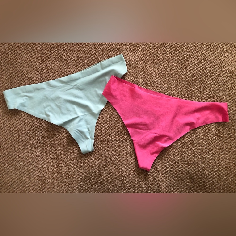Two (2) Vintage Victoria’s Secret No-Show Thong Panties, Pink & Green, XL